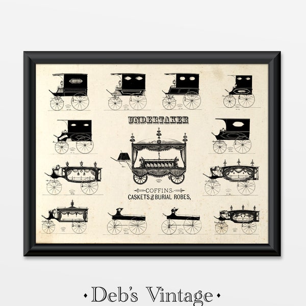 Hearse Victorian Gothic Horse Drawn Funeral Carriages Fancy Casket Vintage Halloween Art Print Digital Printable Home Office Decor