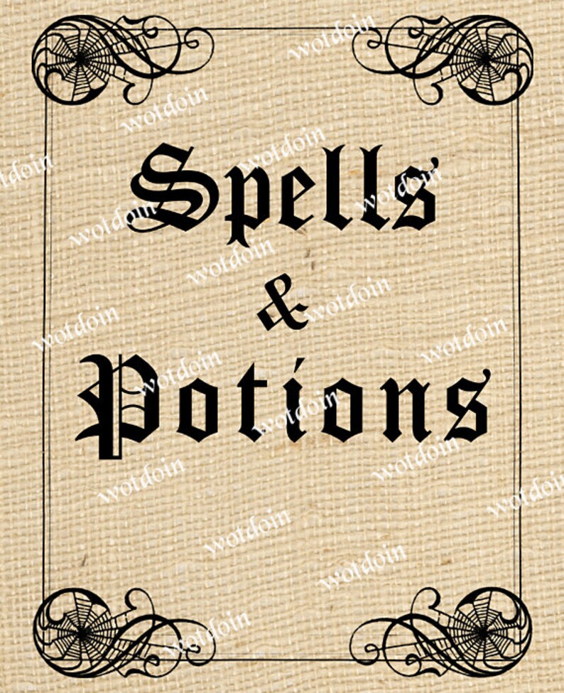 Printable Halloween Spells and Potions Book Cover Scrapbooks Mini Albums Image Transfer Digital Download Iron on Altered Art Mixed Media