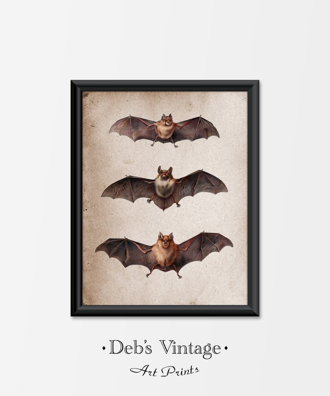 Bat Art Print Wall Decor Vintage Bats Primitive Style Grunge Etsy