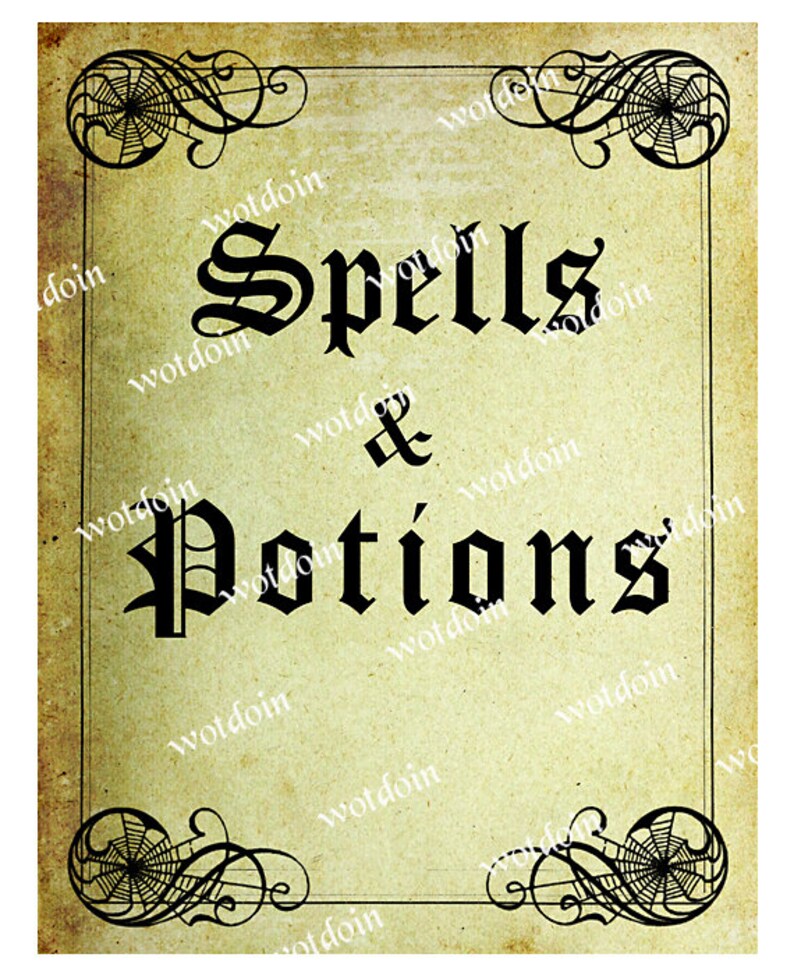 Printable Halloween Spells and Potions Book Cover Scrapbooks Mini Albums Image Transfer Digital Download Iron on Altered Art Mixed Media