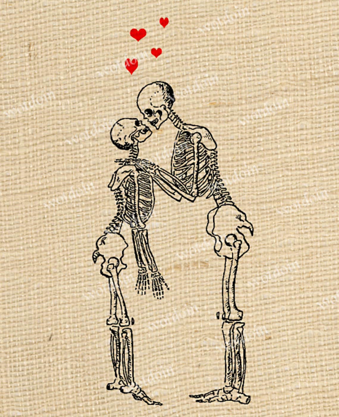 Can You Fall In Love With A Skeleton Skeleton Love Hearts Kissing Halloween Image Transfer - Etsy