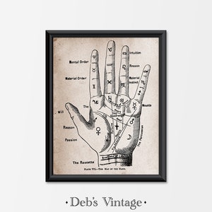 Palmistry Fortune Teller Antique Style Digital Art Print Home Wall Decor Halloween Palm Reading Occult Image Printable