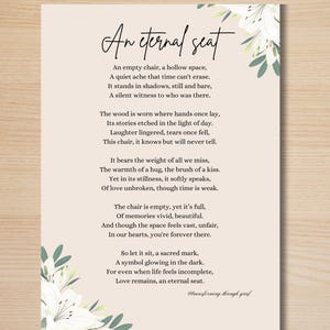 An eternal seat Digital Poem Print | Memorial Sign Wedding | Memorial Poem  | Printable Grief Poem | Supportive Grief Gift | Comforting poem
