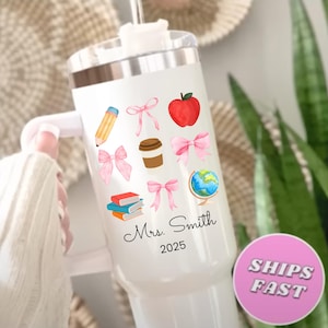 Personalized Teacher Tumbler: 40oz Insulated Travel Mug with Handle