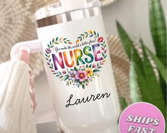 Personalized Nurse Tumbler 40oz: Stainless Steel Travel Mug with Handle