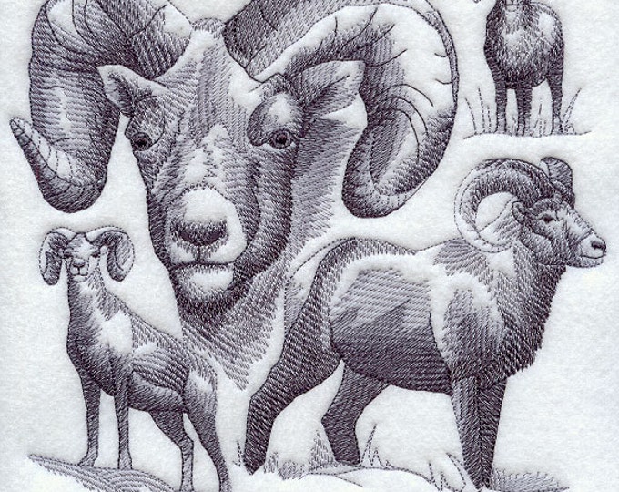 Bighorn sheep sketch machine embroidered quilt blocks azeb  etsy
