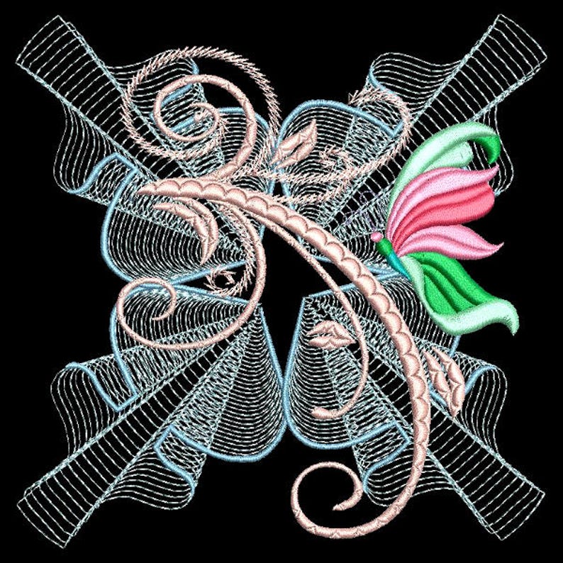 SWIRLY FLUTTERBY BLOCKS 1 4inch 10 Machine Embroidery Designs Instant Download 4x4 hoop AzEB image 9