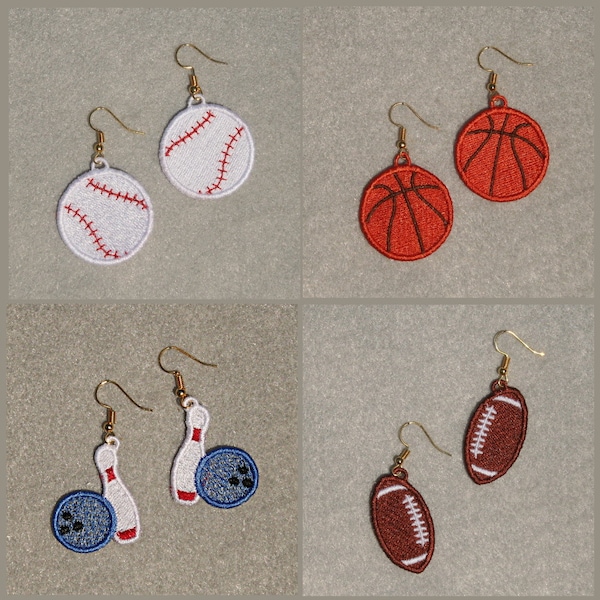 FSL SPORTS Earrings (1_5 inch) (free standing lace)- 10 Machine Embroidery Designs Instant Download 4X4 hoop (AzEB)