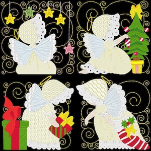 SUNBONNET SUE CHRISTMAS Angels (5inch) - 12 Machine Embroidery Designs Instant Download 5x5 hoop (AzEB)
