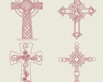 REDWORK CROSSES (4inch) - 12 Machine Embroidery Designs Instant Download 4X4 hoop (AzEB)