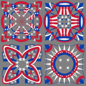 RED WHITE & BLUE (6inch) - 12 Machine Embroidery Designs Instant Download 6x6 hoop (AzEB)