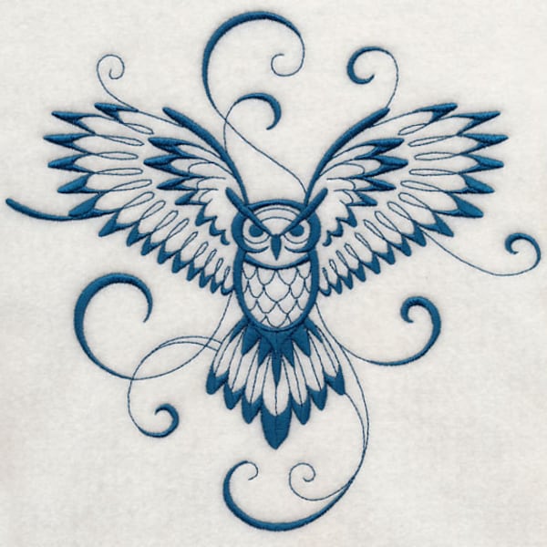 INKY OWL In FLIGHT - Machine Embroidered Quilt Blocks(AzEB)