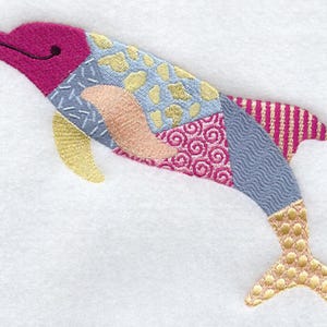 PATCHWORK DOLPHIN - Machine Embroidery Quilt Block (AzEB)