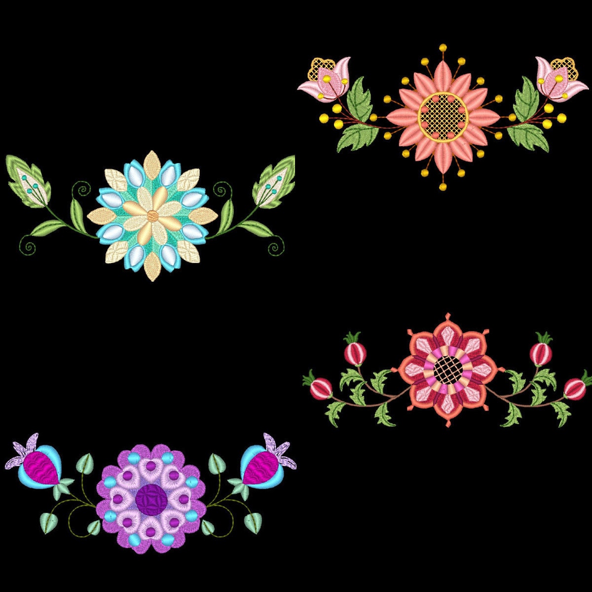 FLORAL BORDERS (4inch) - 10 Machine Embroidery Designs Instant