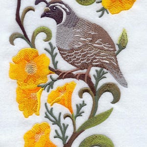 CALIFORNIA QUAIL & CALIFORNIA Poppy Medley - Machine Embroidered Quilt Blocks (Azeb)