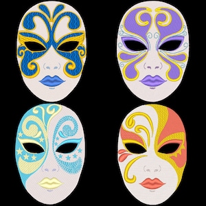FANTASY CARNIVAL MASKS (6inch) - 12 Machine Embroidery Designs Instant Download 6x6 hoop (AzEB)
