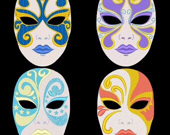 FANTASY CARNIVAL MASKS (6inch) - 12 Machine Embroidery Designs Instant Download 6x6 hoop (AzEB)