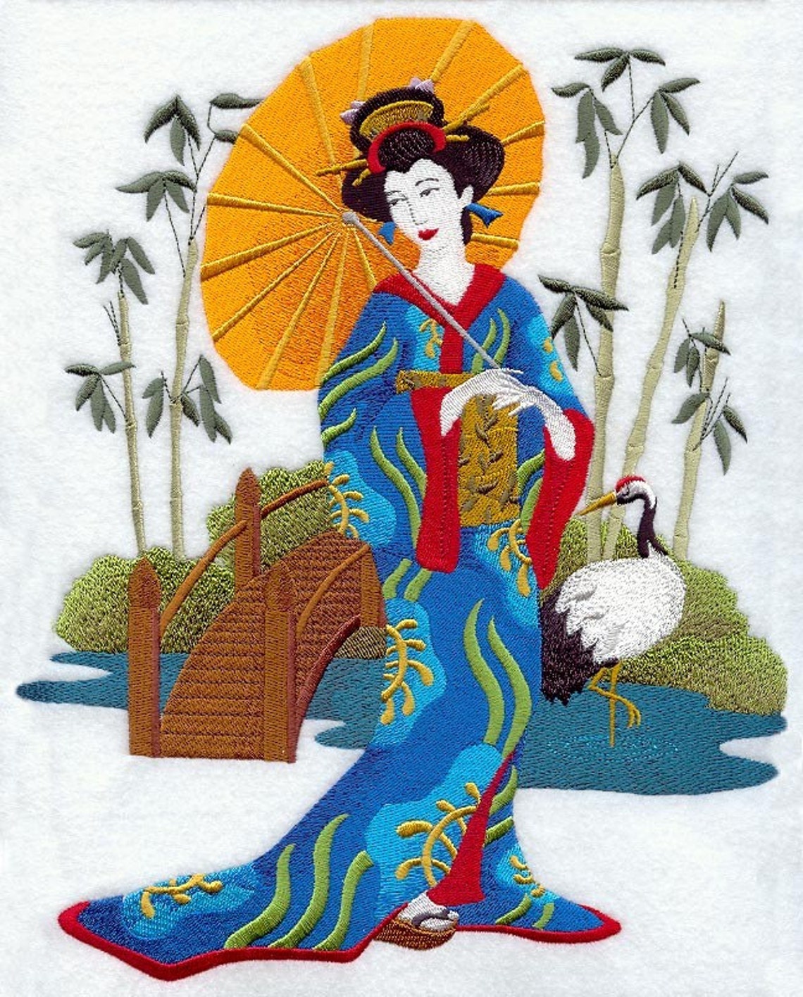GEISHA IN A Japanese Garden Machine Embroidered Quilt Blocks Etsy