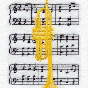 TRUMPET and SHEET MUSIC - Machine Embroidered Quilt Block (Azeb)