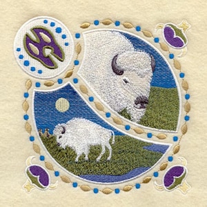 WHITE BUFFALO SHIELD - Machine Embroidery Quilt Blocks (AzEB)