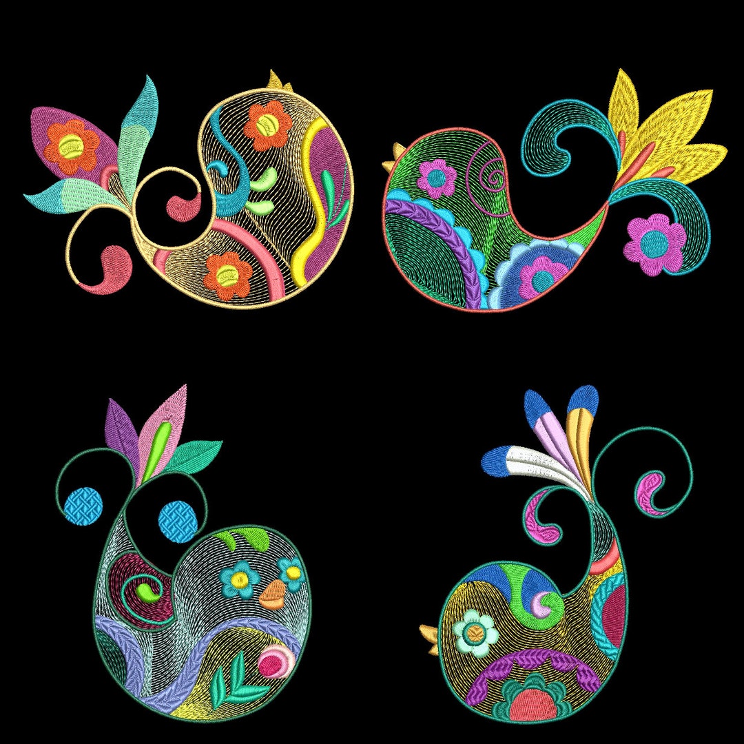 PAISLEY TWEETERS (4inch) - 10 Machine Embroidery Designs Instant ...