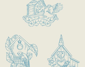 BIRDHOUSE BLUEWORK (5inch) - 10 Machine Embroidery Designs Instant Download 5x5 hoop (AzEB)