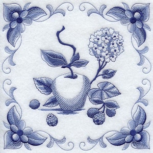 DELFT BLUE HYDRANGEA - Machine Embroidered Quilt Blocks (AzEB)