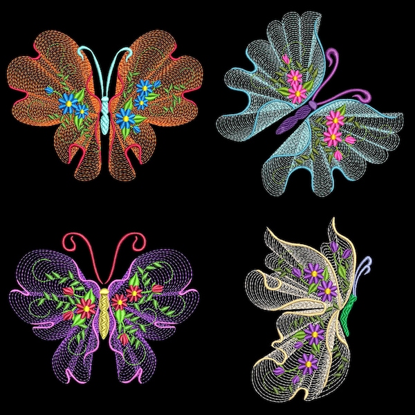 FLUTTERBY LUV #2 (6 inch)- 10 Machine Embroidery Designs Instant Download 6x6 hoop (AzEB)