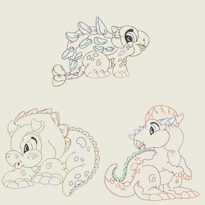 CUTE BABY DINOS (5 inch) - 10 Machine Embroidery Designs Instant Download 5X5 hoop (AzEB)