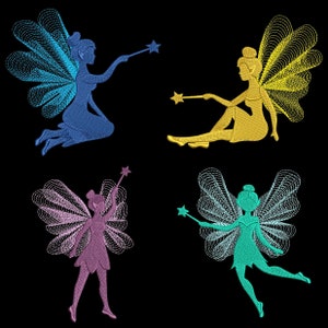 FAIRY SILHOUETTES (4inch) - 10 Machine Embroidery Designs Instant Download 4X4 hoop (AzEB)