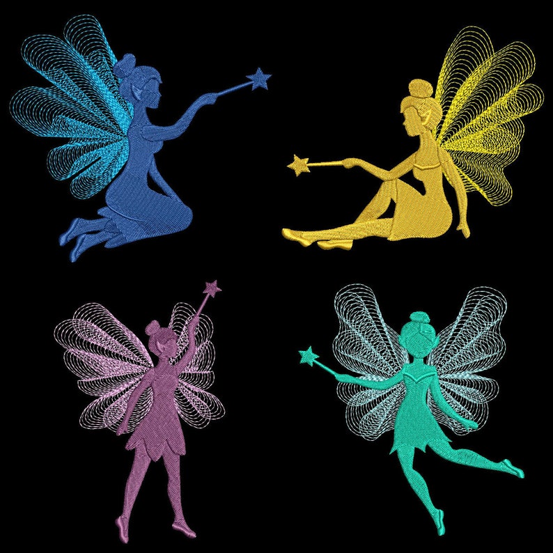 FAIRY SILHOUETTES 4inch 10 Machine Embroidery Designs Instant Download 4X4 hoop AzEB image 1