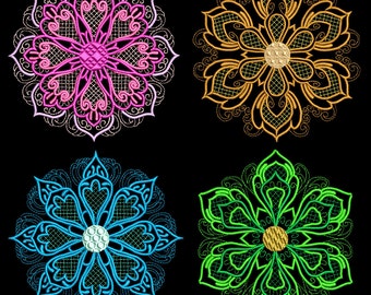 BLOOMING MEDALLIONS (4inch) - 12 Machine Embroidery Designs Instant Download 4x4 hoop (AzEB)