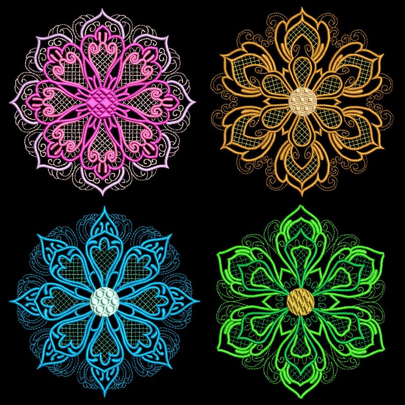 BLOOMING MEDALLIONS 4inch 12 Machine Embroidery Designs Instant Download 4x4 hoop AzEB image 1