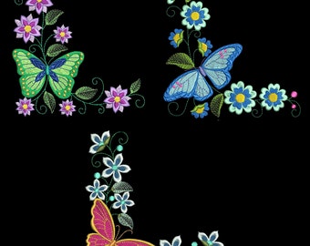 FLUTTERBY CORNERS (4inch) - 10 Machine Embroidery Designs Instant Download 4x4 hoop (AzEB)