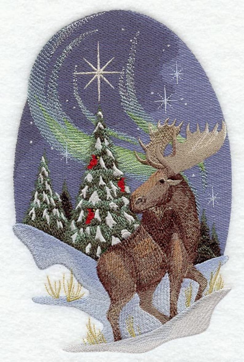 --Machine Embroidered Quilt Block AzEB CHRISTMAS MOOSE