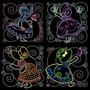 CURLY SUNBONNET SUE (4inch) - 10 Machine Embroidery Designs Instant Download 4X4 hoop (AzEB)