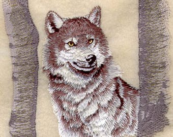 WOLF IN TREES - Machine Embroidered Quilt Block (AzEB)