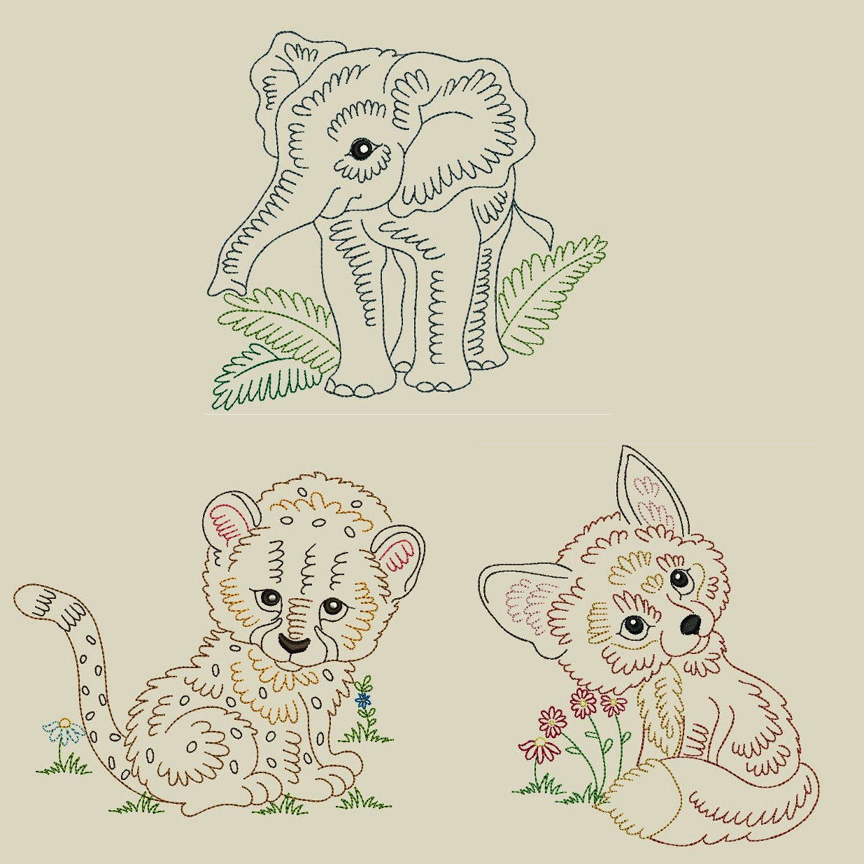 VINTAGE BABY ANIMALS 1 5inch 10 Machine Embroidery Designs Etsy