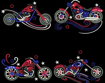 PATRIOTIC CHOPPERS (4inch) - 10 Machine Embroidery Designs Instant Download 4x4 hoop (AzEB)