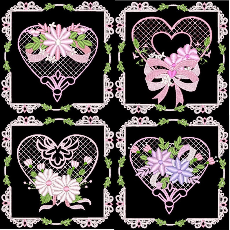 Love hearts flowers 5inch 12 machine embroidery designs  etsy