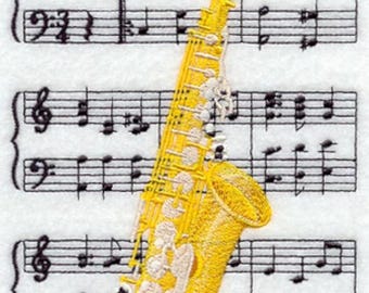 SAXAPHONE and SHEET MUSIC - Machine Embroidered Quilt Block(AzEB)