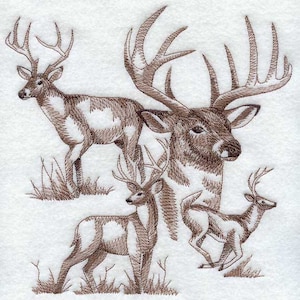 DEER SKETCH - Machine Embroidered Quilt Blocks (AzEB)