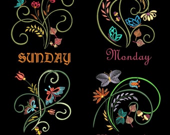 DOTW FLUTTERBY AUTUMN (4inch) - 7 Machine Embroidery Designs Instant Download 4x4 hoop (AzEB)