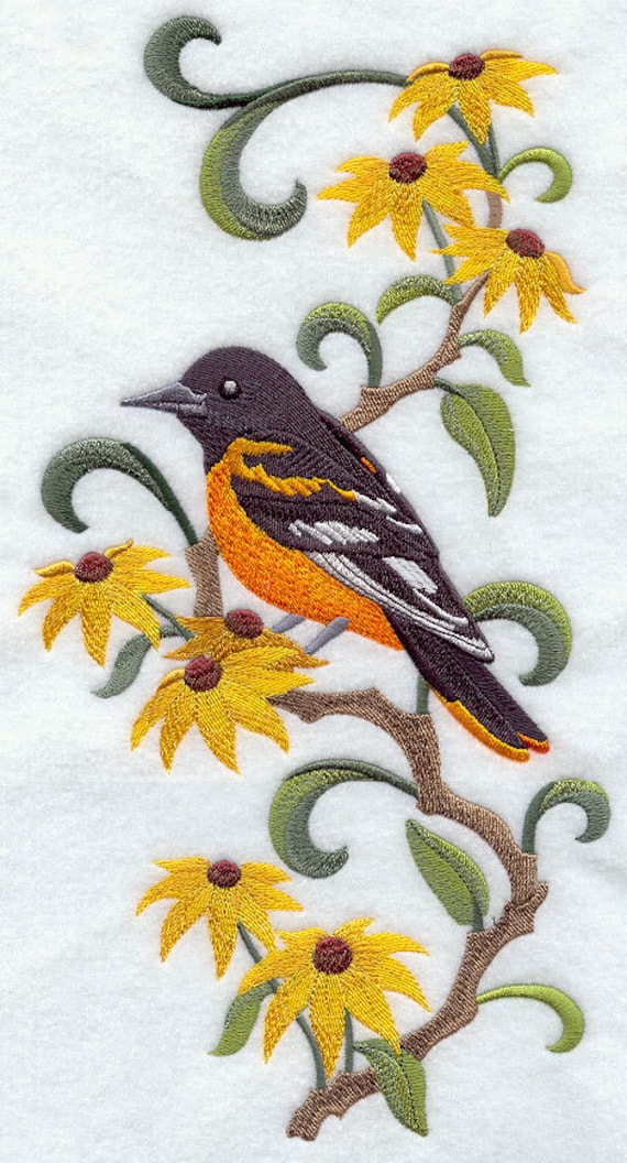 MARYLAND BALTIMORE ORIOLE & Black-Eyed Susan Medley - Machine Embroidery Quilt Blocks (Azeb)