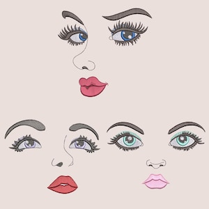 FABULOUS FACES (5inch) - 10 Machine Embroidery Designs Instant Download 5x5 hoop (AzEB)