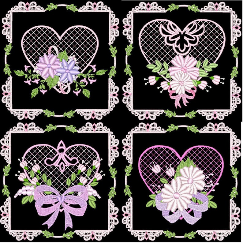 Love hearts flowers 5inch 12 machine embroidery designs  etsy