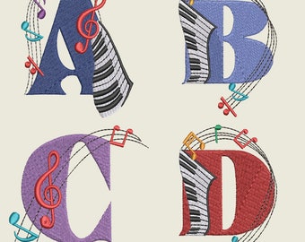 MUSICAL ALPHABET (3.88in)- 27 Machine Embroidery Designs Instant Download 4X4 hoop (AzEB)