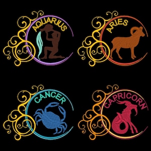 Sternzeichen (4 Zoll) - 12 Maschine Stickerei Designs Instant Download 4 x 4 Reifen (AzEB)