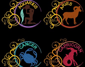 ZODIAC (4inch) - 12 Machine Embroidery Designs Instant Download 4x4 hoop (AzEB)