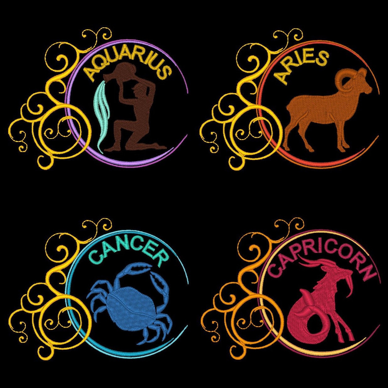 Zodiac 4inch 12 machine embroidery designs instant  etsy Zodiac 4inch 12 machine embroidery designs instant  etsy